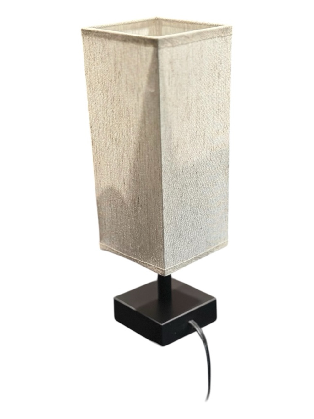 Beige Rectangular Fabric Table Lamp with Black Base